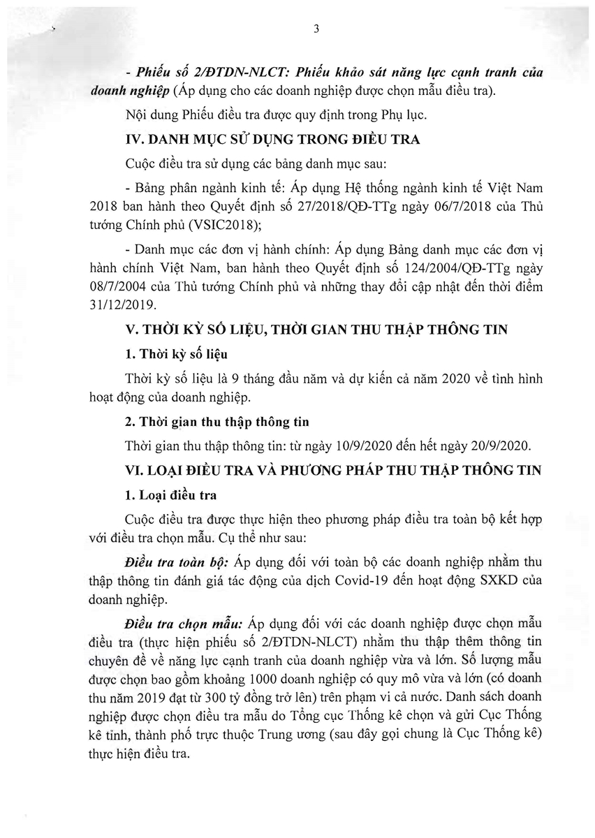Phương án điều tra đôt xuất đánh giá tác động của dịch Covid-19 đến hoạt động sản xuất kinh doanh của doanh nghiệp 10