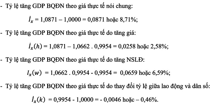 Thiết lập hệ thông chỉ số để phân tích biến động chỉ tiêu GDP bình quân đầu người theo giá thực tế 3