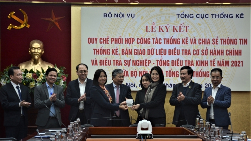 Lễ ký kết Quy chế phối hợp công tác thống kê và chia sẻ thông tin thống kê; Bàn giao Cơ sở dữ liệu vi mô giữa Bộ Nội vụ và Tổng cục Thống kê 3