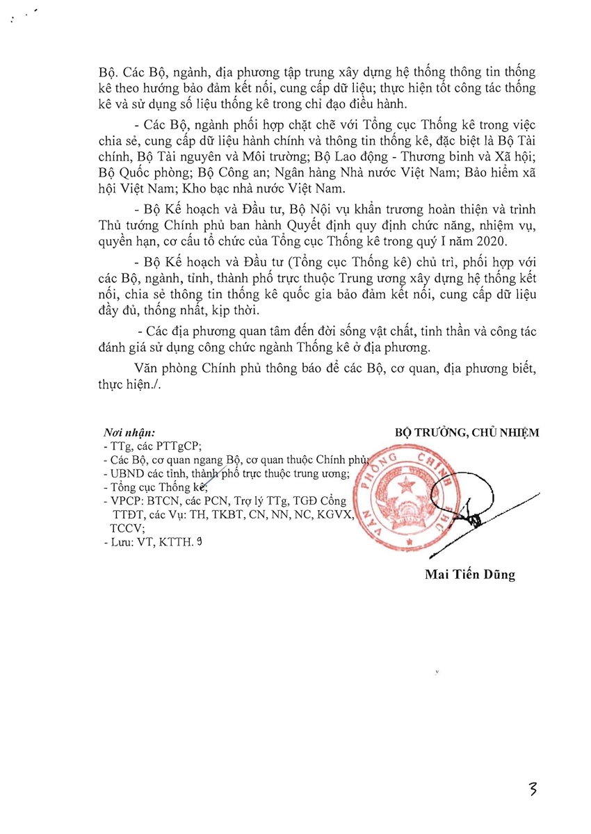 Thông báo số 51/TB-VPCP về việc thông báo kết luận của TTg CP tại Hội nghị triển khai Kế hoạch công tác năm 2020 của ngành Thống kê 2