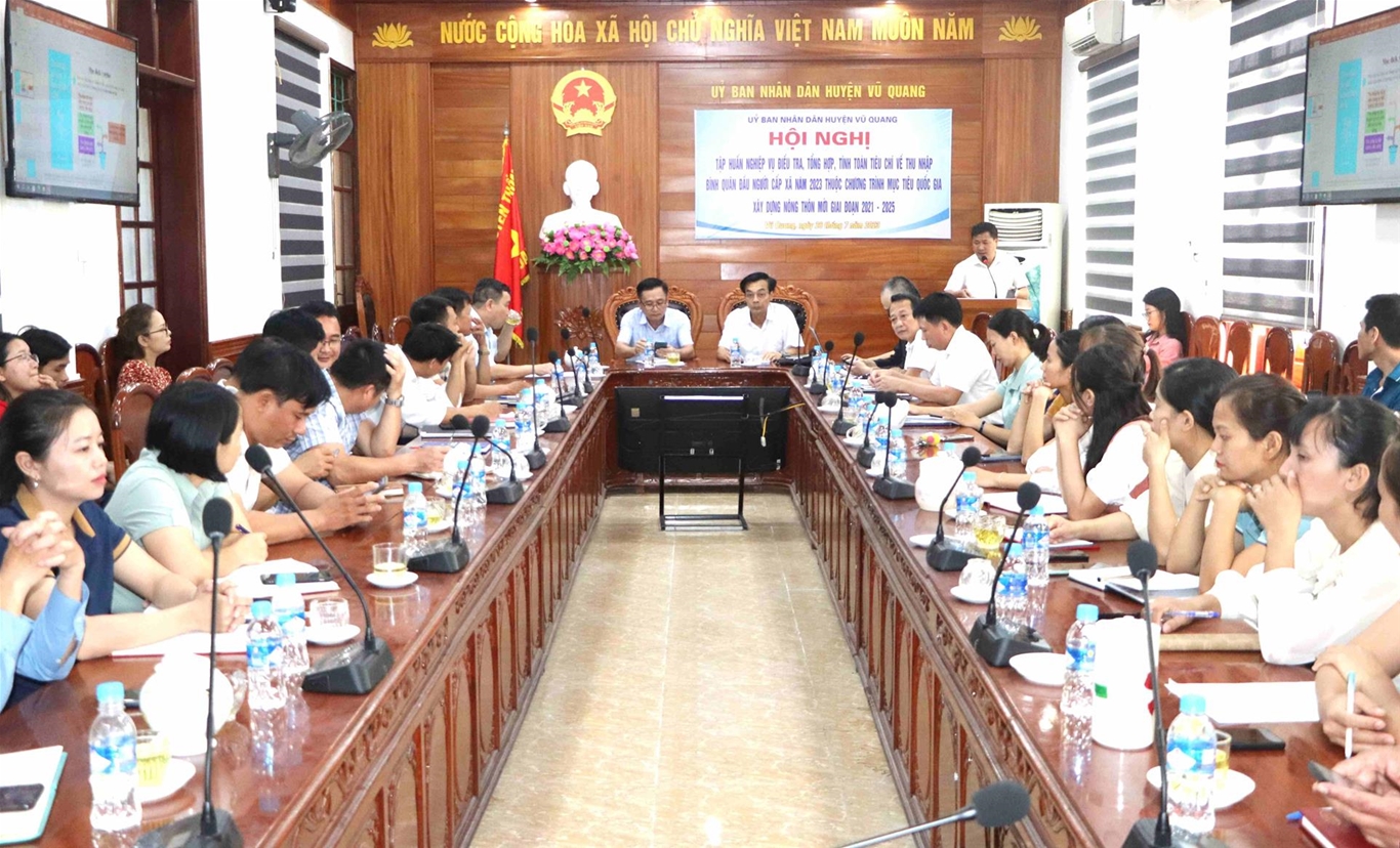 UBND huyện Vũ Quang tổ chức Hội nghị tập huấn nghiệp vụ điều tra, tổng hợp, tính toán tiêu chí về thu nhập bình quân đầu người cấp xã năm 2023 2