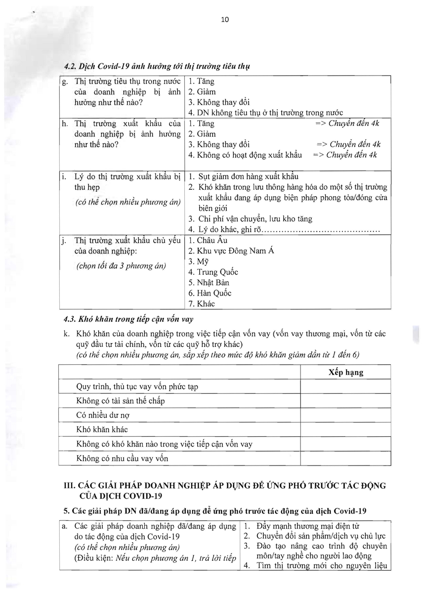 Phương án điều tra đôt xuất đánh giá tác động của dịch Covid-19 đến hoạt động sản xuất kinh doanh của doanh nghiệp 17