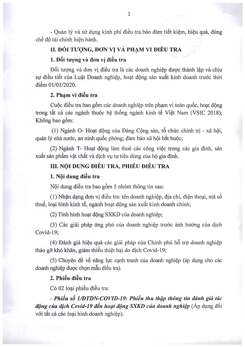 Phương án điều tra đôt xuất đánh giá tác động của dịch Covid-19 đến hoạt động sản xuất kinh doanh của doanh nghiệp 9