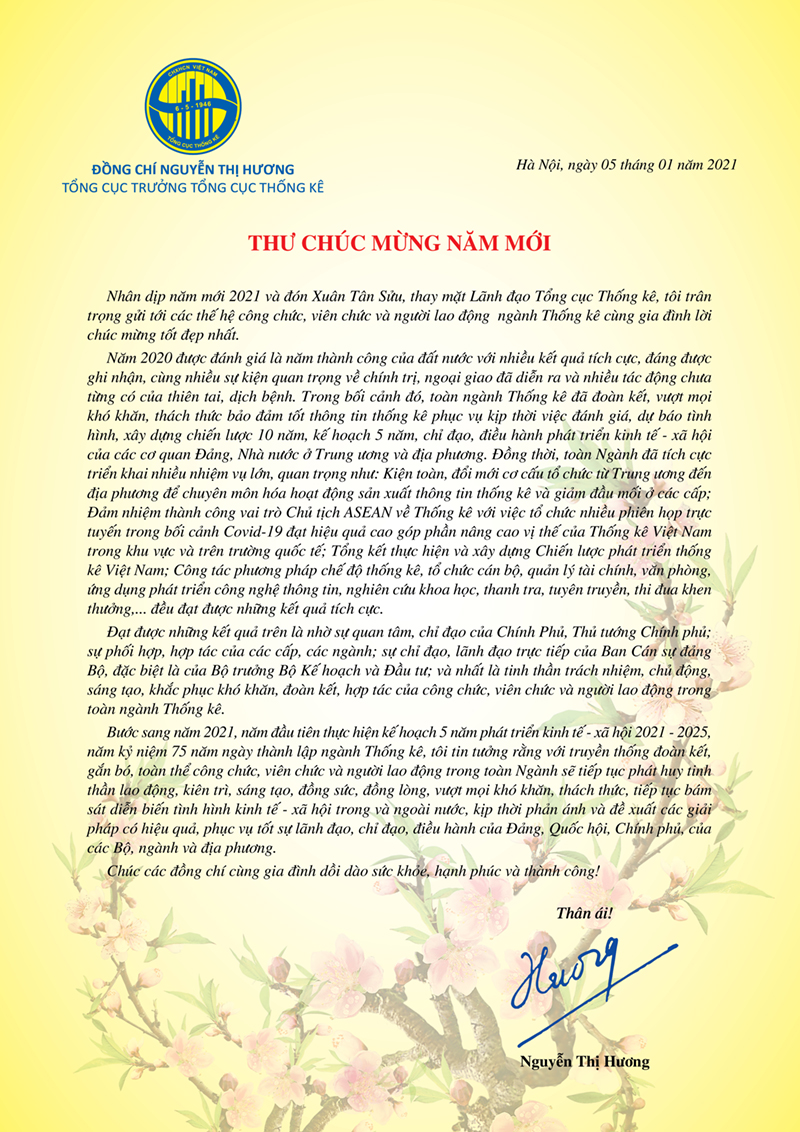 Thư chúc mừng năm mới của Tổng cục trưởng Tổng cục Thống kê Nguyễn Thị Hương 1