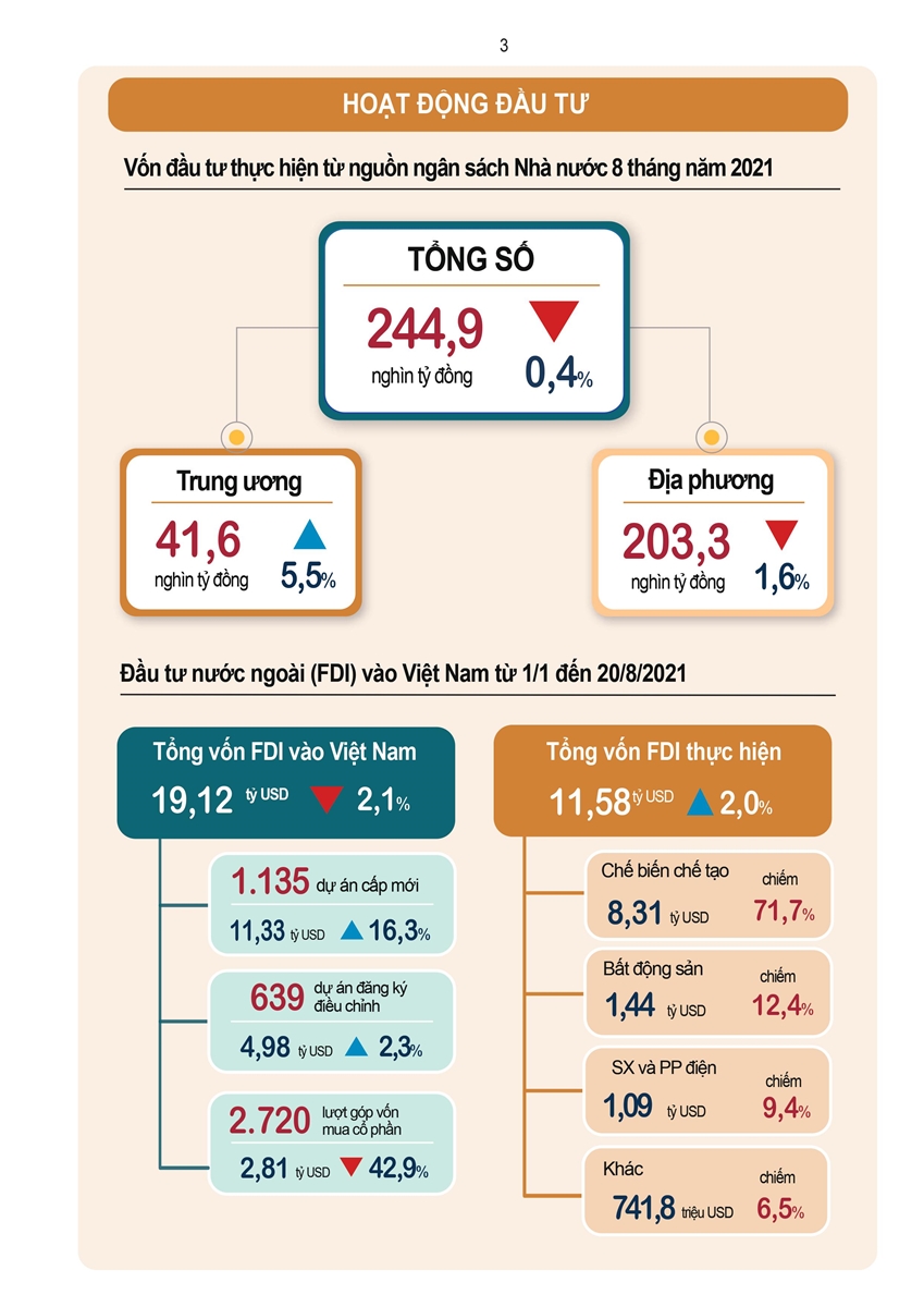 Tình hình kinh tế - xã hội tháng 8 và 8 tháng đầu năm 2021 2